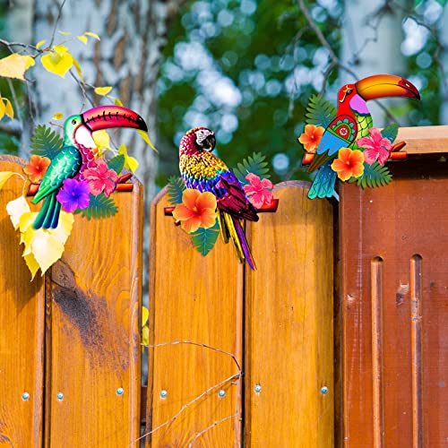 Meduofon 3Pcs Metal Birds Wall Art Decor, Beautiful Parrot Toucan Outdoor Wall Decor For Patio Wall Fence Deck Garden Home Kitchen Balcony Tropical Bird Macaw Wall Sculpture Hanging For Indoor Outdoor #TOP3