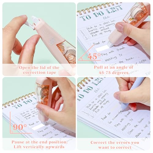 Temiary 3 Pcs Correction Tapes with 3 Pcs Extra Refills, Aesthetic White Pull Out Tape, Easy Grip & Carry, Works with Multiple Pens, Smooth for School & Office Workers (Yellow/Pink/Purple)