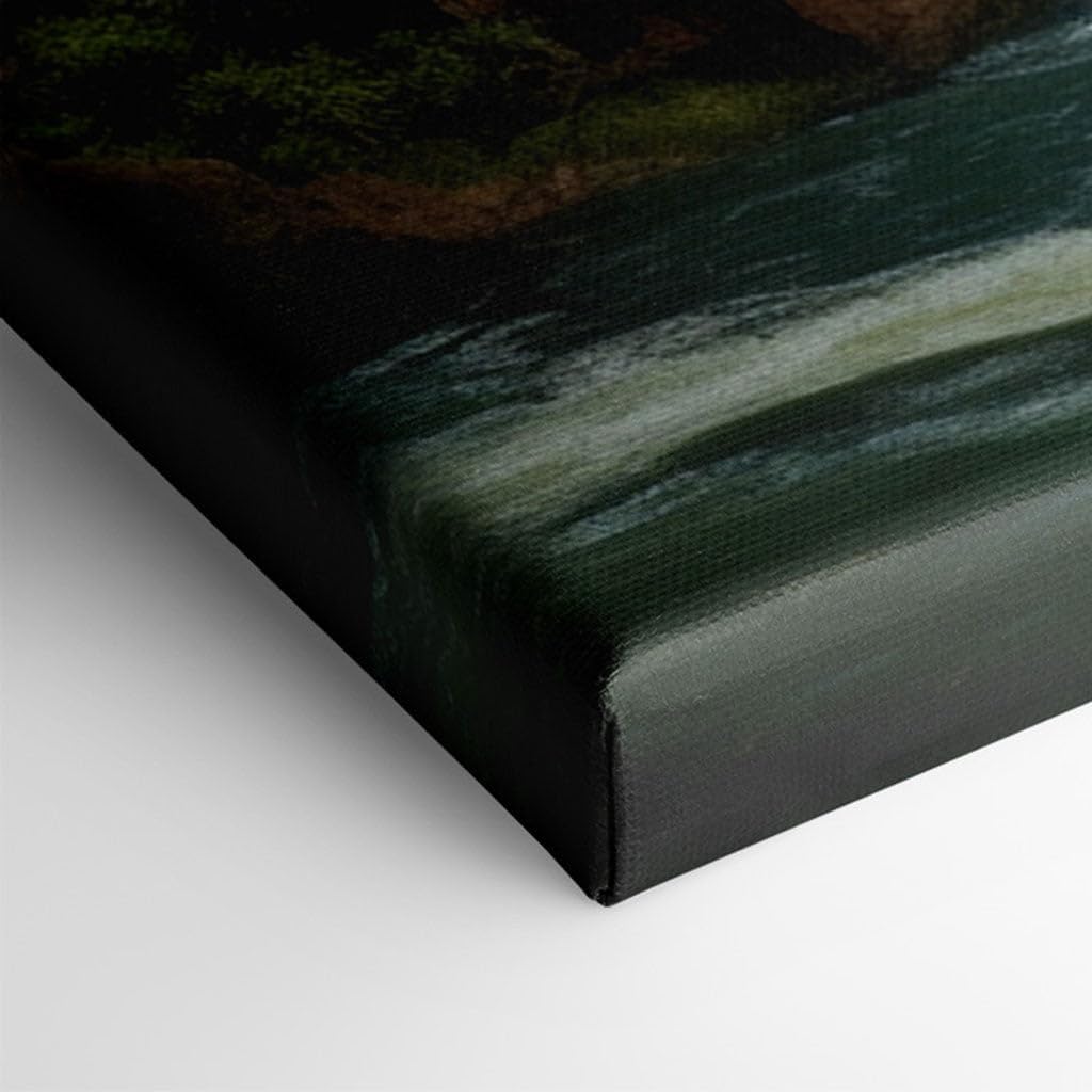 Canvas for Living room. Majestic Waterfall Serenity Amidst a Cloud-Kissed Sky, 27 x 18 inch Canvas Wall Art - Contemporary Masterpieces - Modern Home Decor