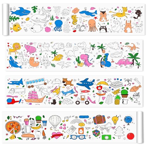 Nicime 236 * 11.8inch 6 Styles Coloring Roll, Animal Transportation Food DIY Drawing Roll, Painting Paper for Classroom Home Wall Supplies Favor (Not Toy)