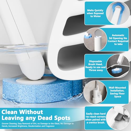 MZJAUVF Einweg Toilettenbürste, Klobürste Wandmontage, Tiefenreinigung Toilettenbürste, Toilet Brush mit 36 Stück Toilettenreiniger, Klobürste mit Randreiniger für Badezimmer, Waschbecken, Badewanne