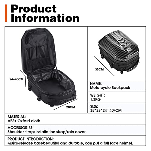 Grapelet Motorcycle Tail Bag Waterproof Backpack Abs Hard Shell Motorbike Luggage Bags Helmet Bags With Expandable Storage 24L-35L #TOP7