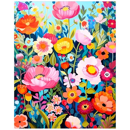 xcemhil Flowers Paint by Number Kit for Adults, Paint by Numbers Flowers, Adult Paint by Number Kits on Canvas for Gift Home Wall Decor 16x20in