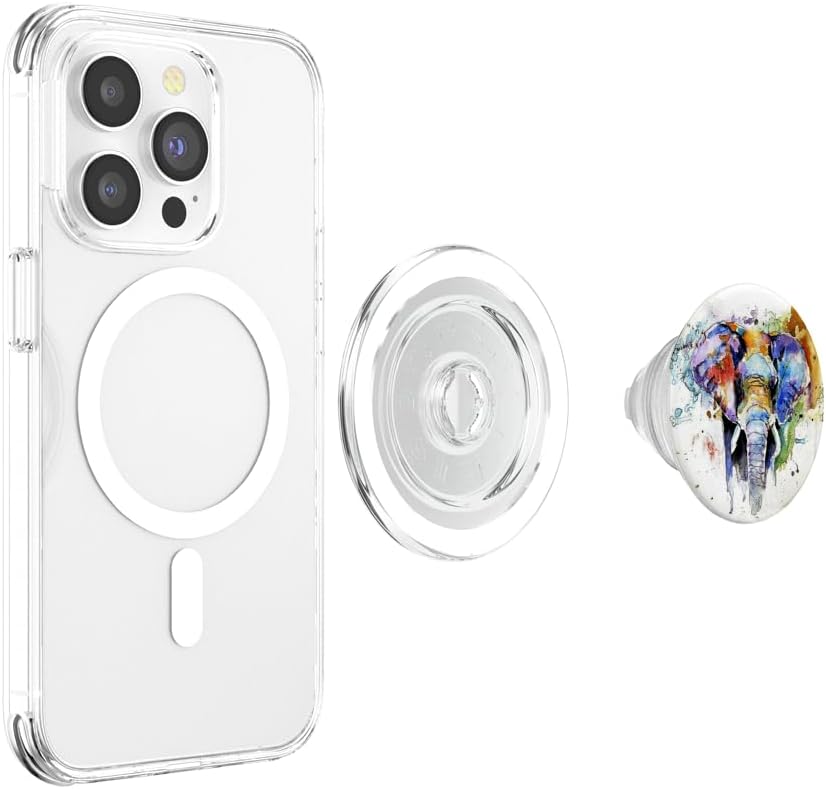 Cute Baby Elephant Watercolor Rainbow Drawing Phone Grip PopSockets PopGrip: Swappable Grip for Phones & Tablets PopSockets MagSafe PopGrip for iPhone