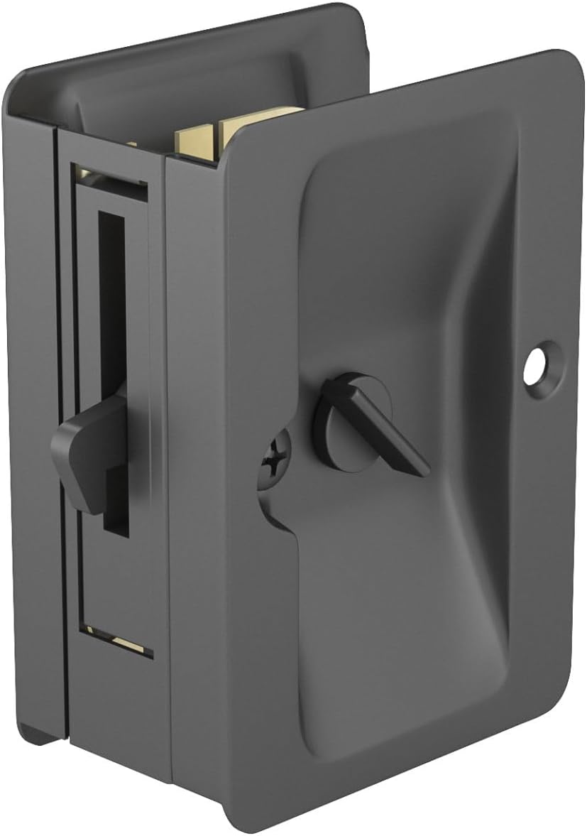 Richelieu Hardware 1701FBPSBC Onward Rectangular Pocket Door Pull with Privacy Lock, 3-1/4 in (82 mm), Black