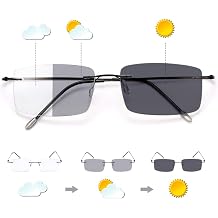 Rimless Progressive Multifocus Reading Glasses Photochromic Transition Sunglasses Sun Readers Blue Light Blocking Multifocal Computer Eyeglasses Anti Glare UV400 Presbyopia Eyewear for Men Women 3.0