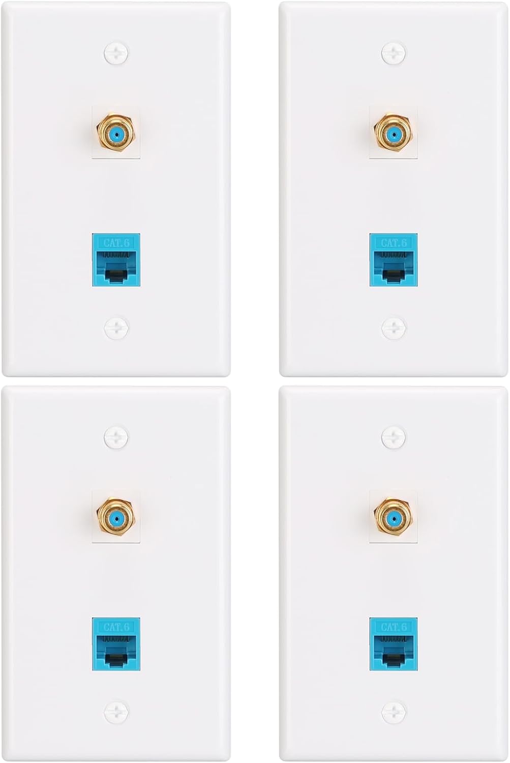 Ethernet Coax Wall Plate,Include CAT6 Keystone Coupler and 3GHz Gold Plated Coax Keystone Jack,F Type Port Wall Plate,2Pack