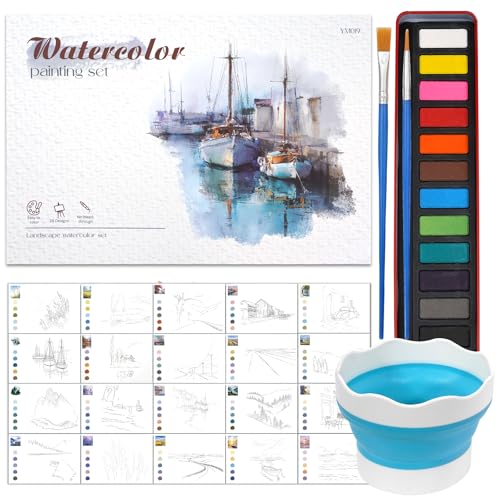 Libros para colorear de acuarela fáciles con 20 ilustraciones y paleta de 12 tonos