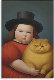 FRFYUDS Girl And Cat By Fernando Botero Modern Painting Poster Canvas Wall Art Posters For Room Aesthetic And Decor Pictures For Living Room Bedroom Decor 12x18inch(30x45cm)