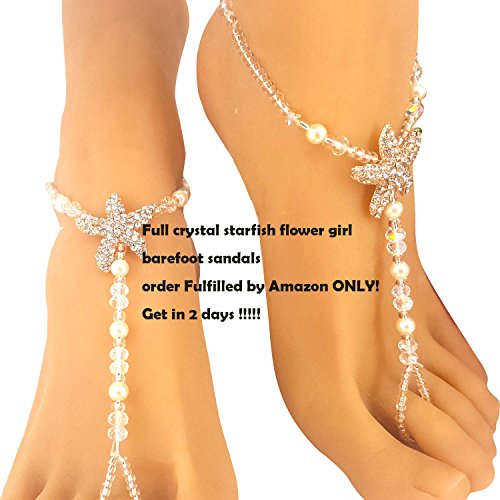Flower Girl Crystal Barefoot Sandals Rhinestone Starfish Beach Wedding Jewelry Kids Anklet #TOP2