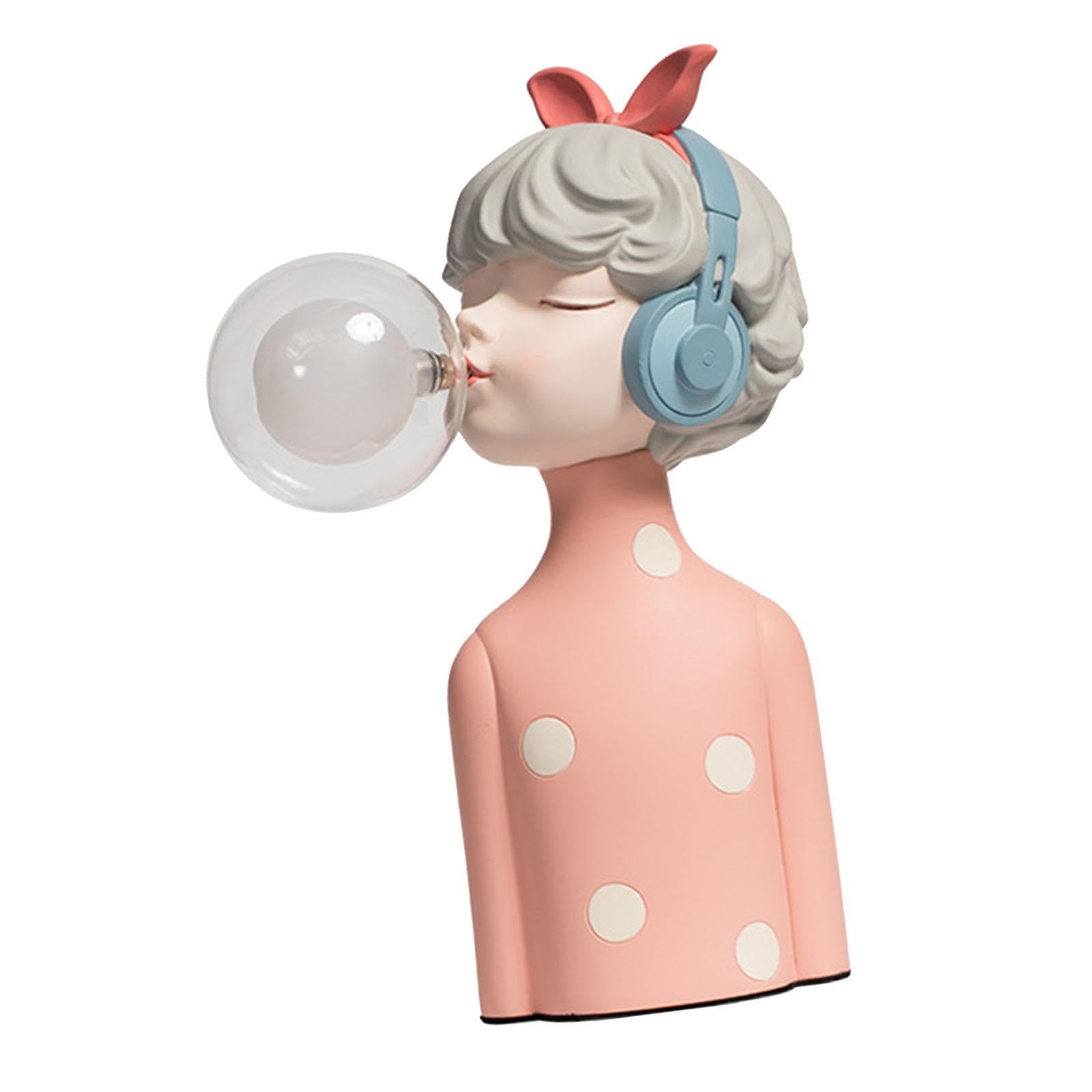 Elegante Lampada da Tavolo in Resina, Luce Notturna Creativa, graziosa Statuetta di Ragazza, Regalo di inaugurazione, Illuminazione per Compleanno, con Le Cuffie, 12x20x30cm