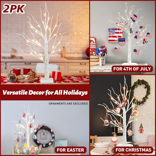 image for PEIDUO Christmas Decorations Indoor, 2 FT Birch Tree with LED Lights, 
