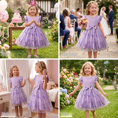 JinBei Robes Filles Princesse Robe en Tulle Été Doux, 2-3 Ans, Violet – vue 2