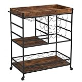 Elmonte Wine & Bar Cart with Wheels – 3-Tier Rolling Cart with 12-Bottle Rack & Glass Holder, Stable Industrial Metal & Wood Serving Cart for Kitchen, Coffee Station & Small Spaces