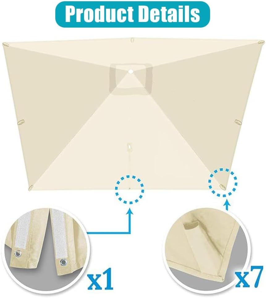 8'x8' Square Patio Umbrella Canopy Cantilever Umbrella Replacement Top Cover, 8-Ribs Offset Parasol Top Cloth Replacement Fabric For Yard Market