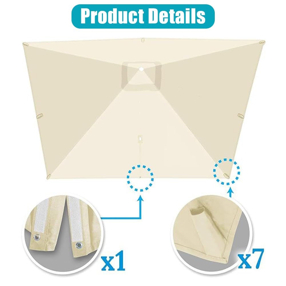 Copertura Di Ricambio Per Ombrellone Da Giardino Quadrato 3x3.0m Beige