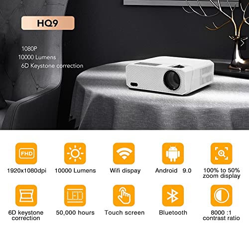 Image of TOPTRO Full HD Projector HQ9 Pro Android 9.0 Projector for Home 4K 10,000 Lumens WiFi Bluetooth Built in Apps Wireless Display, HDMI, USB, Remote for Entertainment or Education Home Cinema Projector