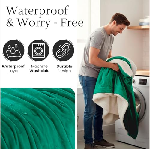 CREW FLX Waterproof Blanket for Bed Intimacy (80"x 60" Queen Size) Reversible Fleece | Sherpa, Love Blanket, Water Proof TPU Stain Proof Couch Furniture Mattress Winter Large Dog Bed Cover - Green by CREW FLX - Used condition - Image 8