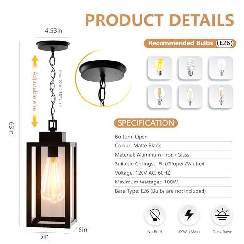 Outdoor Pendant Light Fixture Waterproof Outdoor Hanging Porch Light Anti-Rust Exterior Hanging Outdoor Lantern for Porch Yard Front Door Garage Balcony Patio Garden - 2 Pack by Kainozoic - Image 4