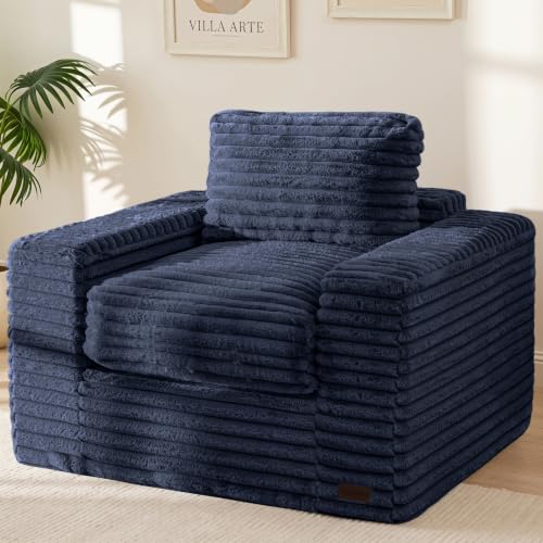 Image of MAXYOYO Bean Bag Chair with Pillows, Floor Sofa with Armrests and Support, Plush Foam Filled Lounge Chair for Adults, Cozy Bean Bag Couch for Living Room, Bedroom, Apartment, Navy
