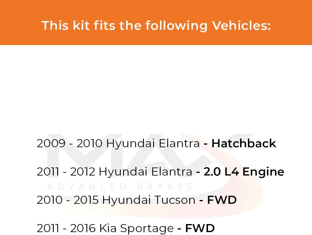 MAX Advanced Brakes - Rear Brake Kit For 2010-2015 Hyundai Tucson (FWD), 2011-2016 Kia Sportage (FWD)| Carbon Ceramic Brake and Rotor Kit| Daily Performance Geomet Coated Cross-Drilled Brake Rotors
