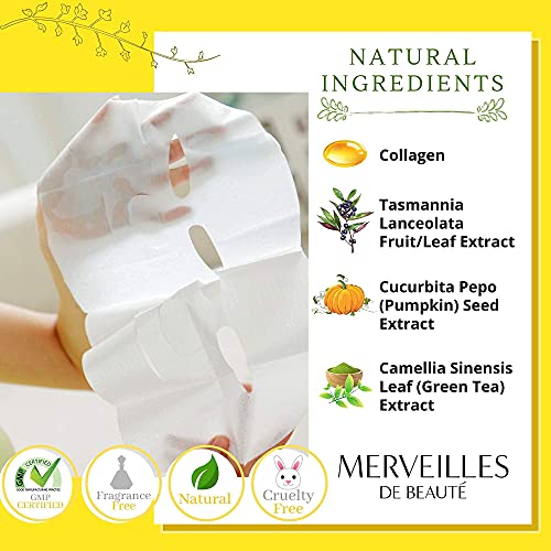 Merveilles Collagen Face Mask, Hydrating Brightening Anti Aging Collagen Facial Mask Skincare For Women, Deep Moisturizing Sheet Mask #TOP2