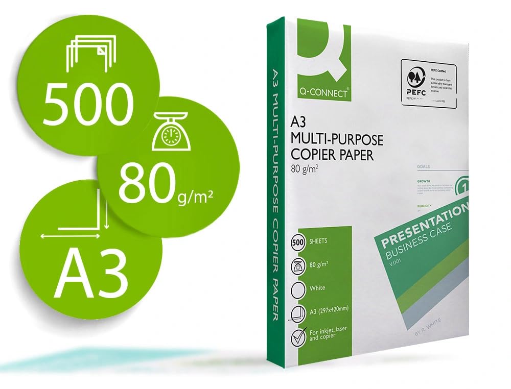 Papel Fotocopiadora Q-connect Din A3 80gr. 3 Paquetes de 500 hojas (1500 Hojas)