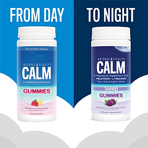 Natural Vitality Calm , Melatonin & Magnesium Citrate, Sleep Aid Gummies, L-Theanine, Gluten Free, Helps The Body Ease Into Sleep, Blueberry Pomegranate – 120 Count #TOP6