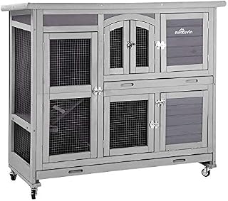 Aivituvin 47" Two Story Rabbit Hutch Bunny Cage with Wheels, Indoor Outdoor Guinea