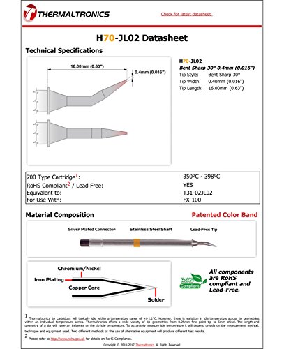 Image of Thermaltronics H70-JL02 Bent Sharp 30deg 0.4mm (0.016in) interchangeable for Hakko T31-02JL02