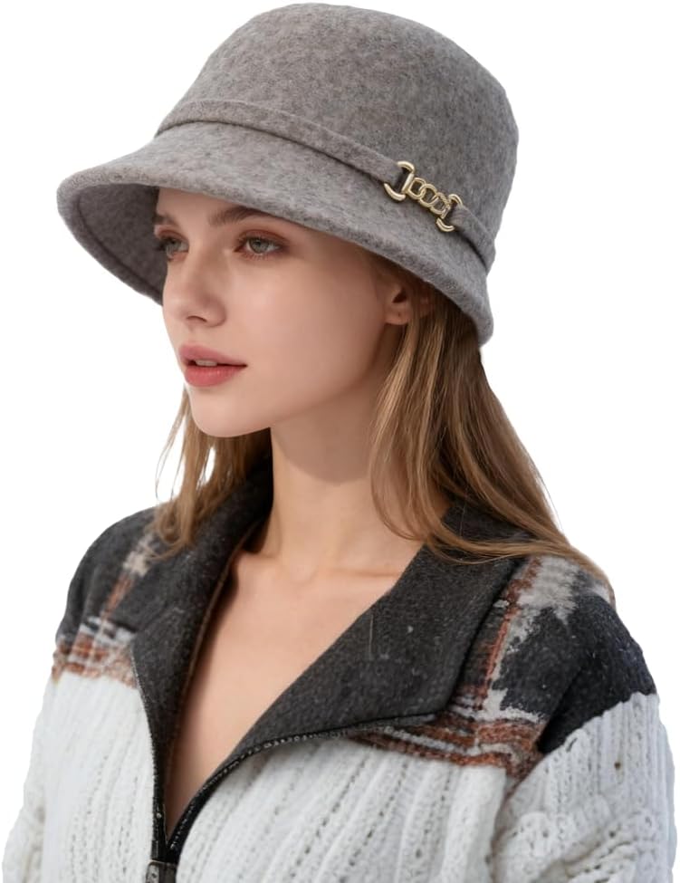 Womens Wool Felt Cloche Hat Elegant Vintage Bucket Bowler Cap Winter Fedora Church Dress Bucket Hat