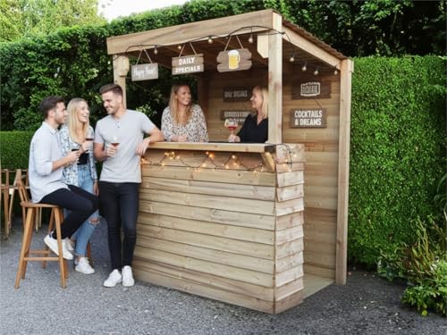 eDecks The Sherwood Wooden Garden Bar Flatpack - Pressure Treated Timber - 1800mm x 1200mm - Right Hand Open Side - Outdoor Tiki Bar, Durable Patio Drinks Serving Garden Social Entertaining Space