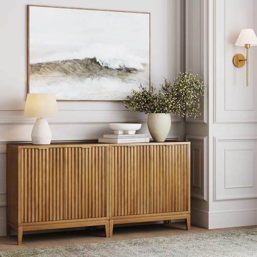 Nathan James Jasper Boho Wooden TV Stand, Wood Sideboard or Living Room Storage Cabinet, Modern Accent Cabinet, Light Brown, Set of 2