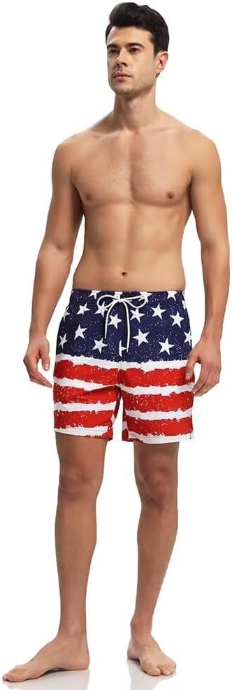 Men's Swim Trunks with Compression Liner Quick Dry Bathing Suit Stretch Beach Board Shorts with Zipper Pockets