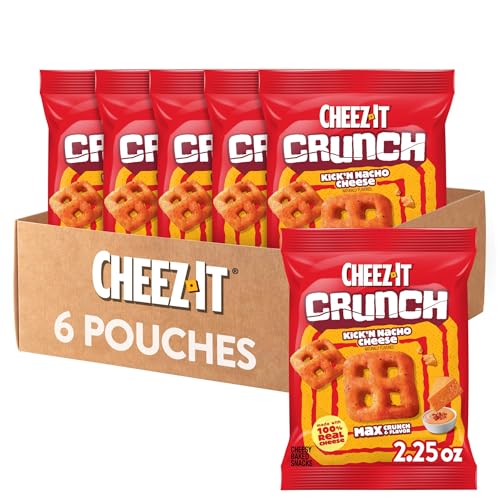Cheez-It Crunch Cheesy Baked Snacks, Lunch Snacks, Kick'n Nacho Cheese (6 Pouches)