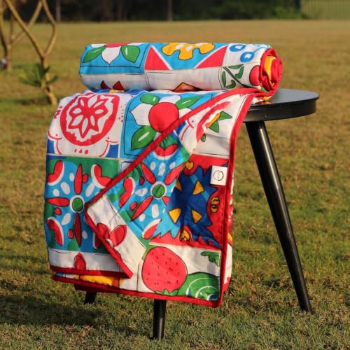 Image of LORETO - A QUALITY LINEN BRAND 100% Cambric Cotton Double Dohar 88 x 90 Inches, 3-Layer Lightweight AC Blanket with Soft Cotton Flannel Filling, Summer Quilt, Reversible, Cherry Red and Cobalt Blue