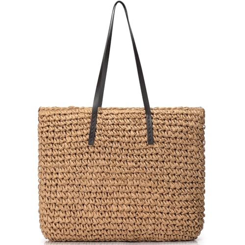Image of Trifabricy Beach Bags for Women, Woven Straw Tote Bags,Large Beach Bag, Weaving Swim Shopping Travel Bag Waterproof