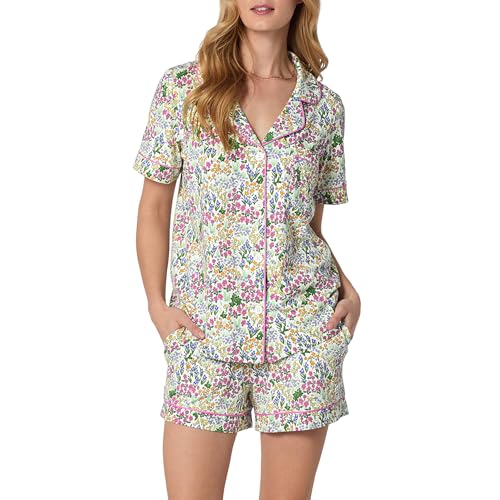 Image of Bed Head PJs Womens Matching Pajamas - Soft Organic Short Sleeve Button Down PJ Shirt & Shorts Set - Sleepwear & Loungewear
