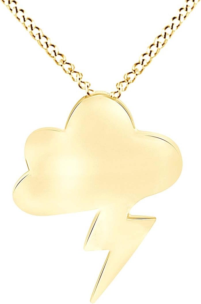 Jewel Zone US 14k Gold Over Sterling Silver Storm Little Cloud Lightning Necklace for Women