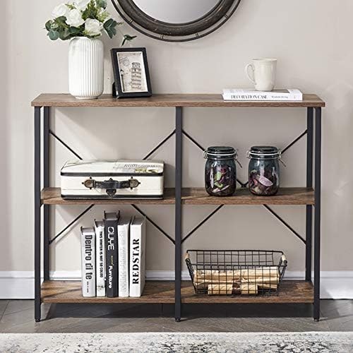 SHOCOKO Console Tables for Hallway, Rustic Sofa Table with Shelves Storage, Wood and Metal Entryway Table for Living Room, Vintage Brown 100cm