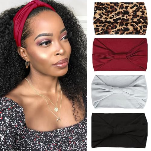 Image of Kachanaa 4 Pack Wide Headbands for Women Elastic Knotted Yoga Sport Workout Headbands Turban African Head Wraps Hair Accessories(Stylish)