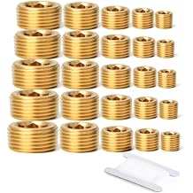 GASHER 25Pcs Brass Pipe Fitting,1/8" 1/4" 3/8" 1/2" 3/4" NPT Brass Internal Hex Thread Socket Pipe Plug Set