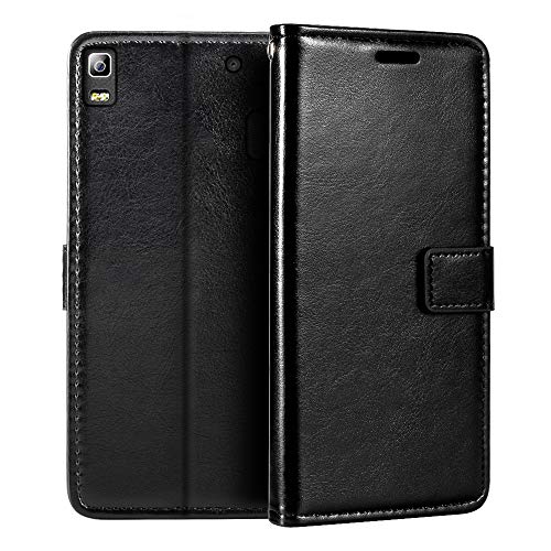 Shantime Lederhülle Kompatibel mit Lenovo A7000 Plus, Business Design Magnetische Klapphülle, 3 Kartenfächer, Foto & Geheimfach(Schwarz)