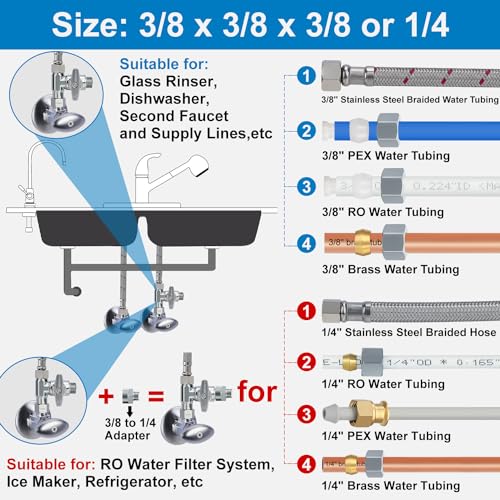 YUHX Válvula Add-A-Tee de parada angular de latão, saída de compressão de 3/20.3 cm, desviador de 3