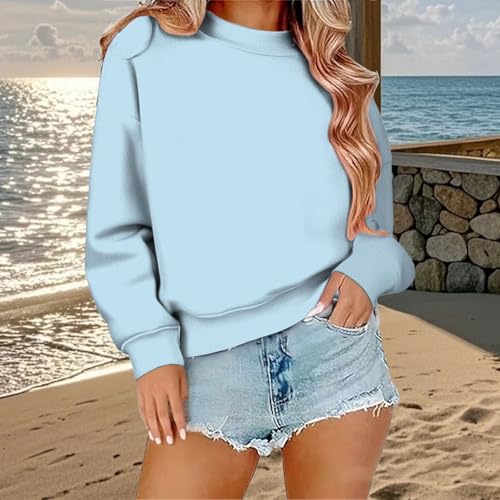 2PC Mock Neck Sweatshirt for Women Plain Crewneck Casual Pullover Tunic Tops Loose Fit Long Sleeve Fall Sweaters3