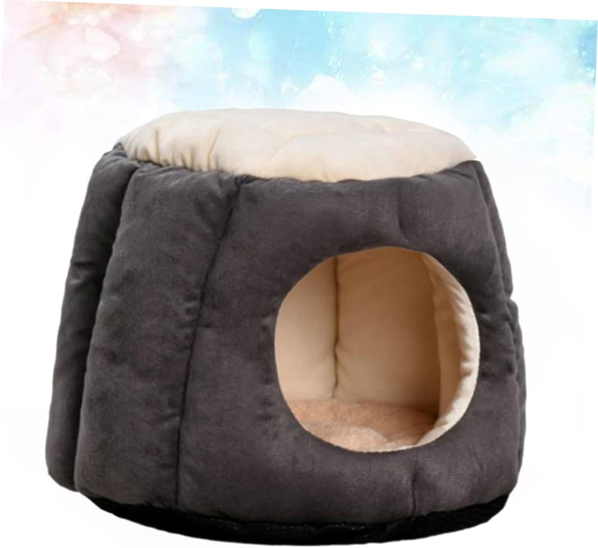 BESPORTBLE Round Dog House Bed Cozy Round Design Pet Cave for Dogs and Cats Warm Nest for Indoor Use Small Gray and Black