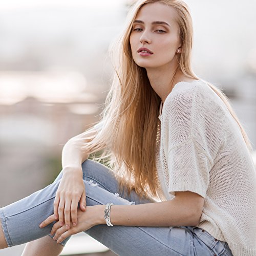 Oidea Leather Braided Cz Endless Love Infinity Link Bracelets For Men Women,Black White #TOP3