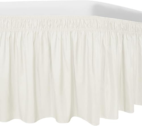 Faldas de cama envolventes para camas King de 16 pulgadas de caída, volantes elásticos de color marfil de fácil ajuste, resistentes a las arrugas y