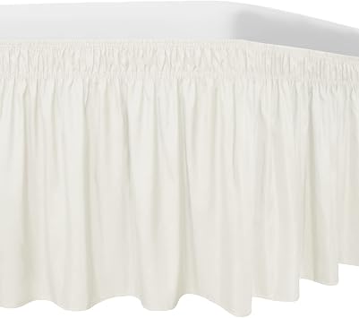 Wrap Around Bed Skirts for King Beds 16 Inches Drop, Ivory Elastic Dust Ruffles Easy Fit Wrinkle & Fade Resistant Silky Luxurious Fabric Solid Machine Washable