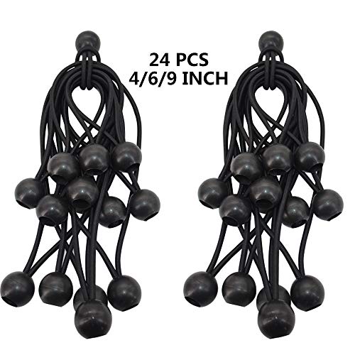 Ball Bungee Cords,Tent Fix Rope,4 Inches,6 Inches,9 Inches Heavy Duty Bungee Cords For Tiebacks For Curtains 24 Piece #TOP2